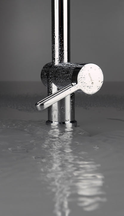 Kitchen tap, with water filter connection, with elastic spout
