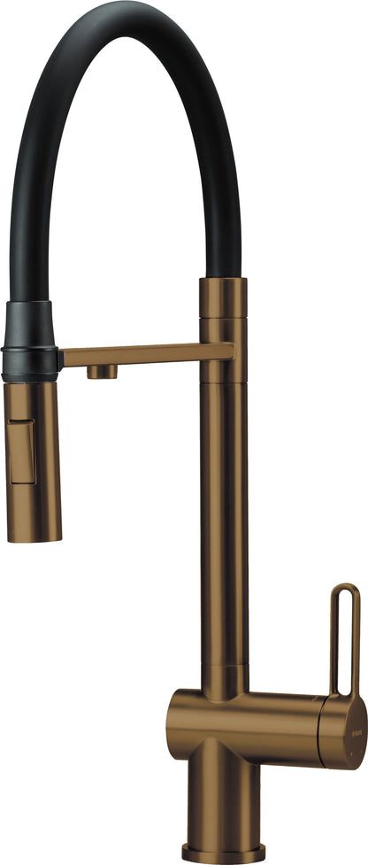 Kitchen tap, with water filter connection, with elastic spout