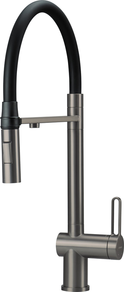 Kitchen tap, with water filter connection, with elastic spout