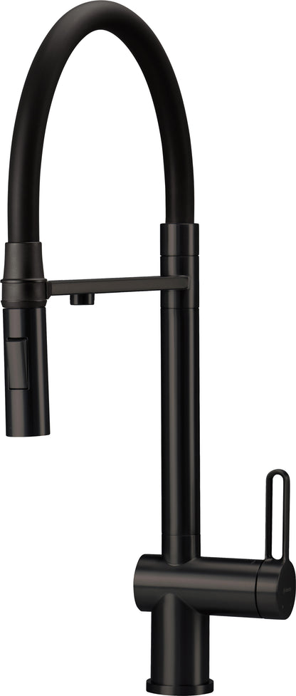 Kitchen tap, with water filter connection, with elastic spout