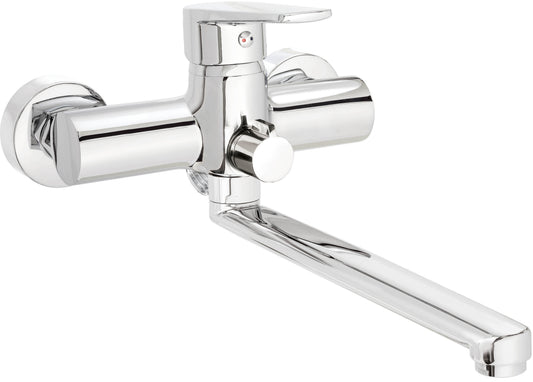 Washbasin tap, wall-mounted, with elongated spout - hose connection