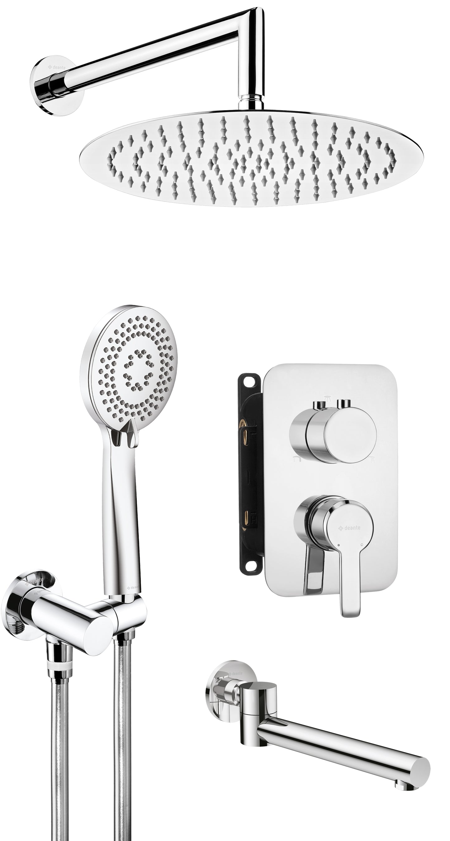 Concealed shower set, with bath spout