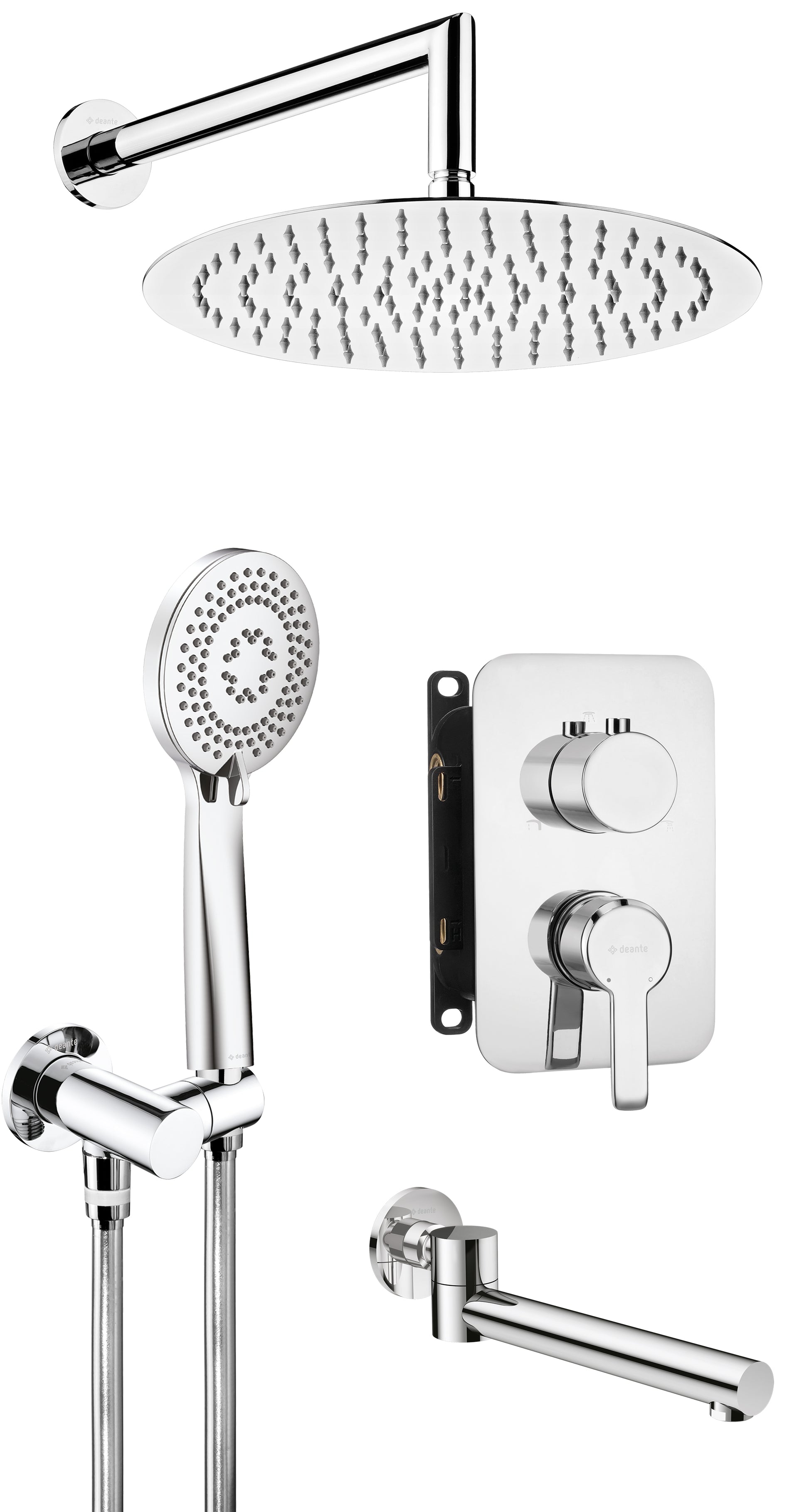 Concealed shower set, with bath spout