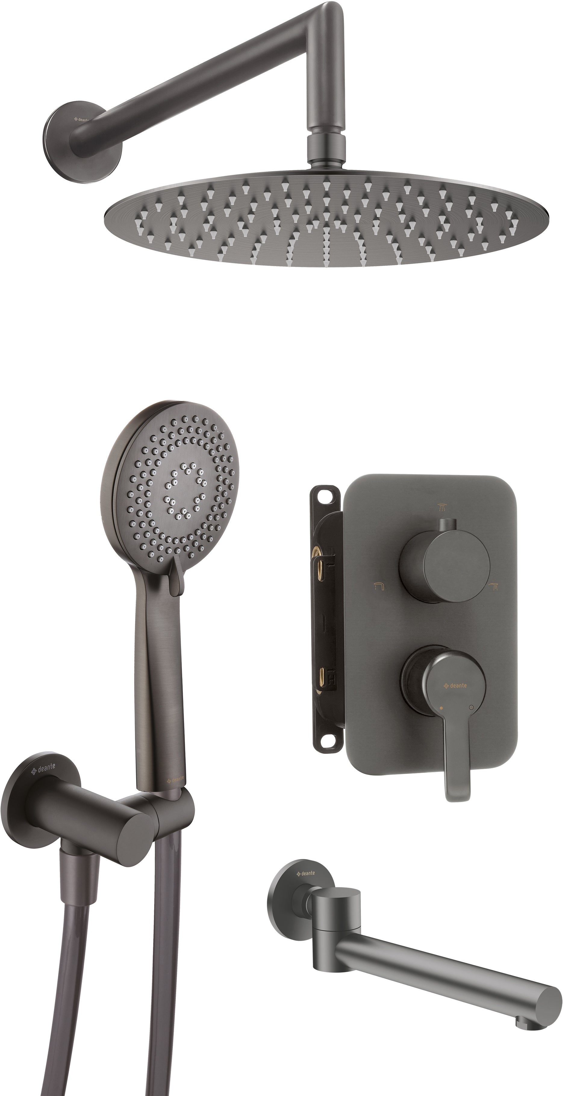 Concealed shower set, with bath spout