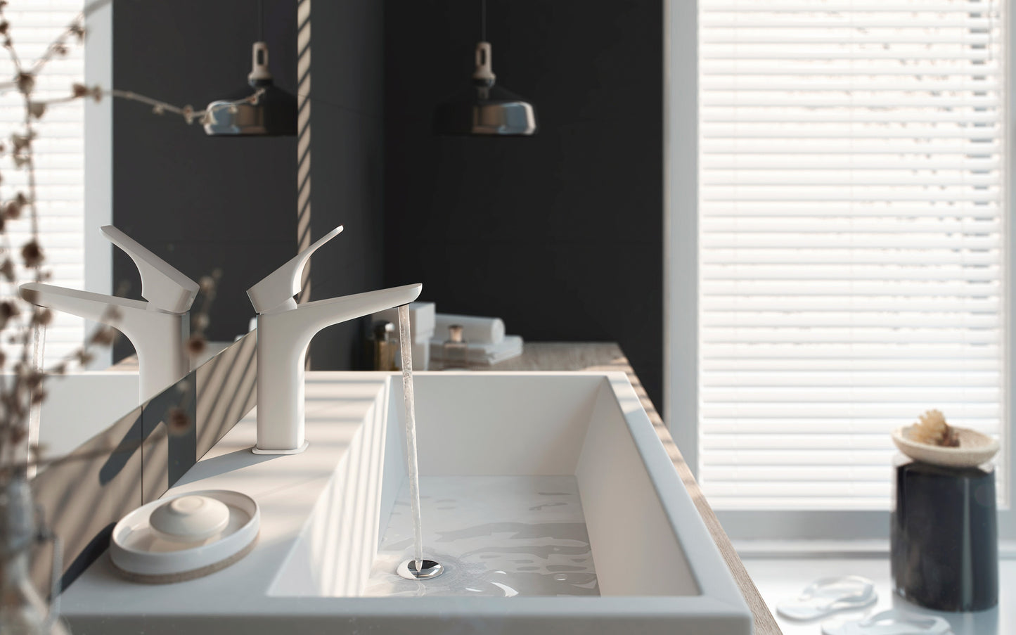 Ceramic washbasin, countertop/wall-mounted, with tap shelf - 50x40 cm