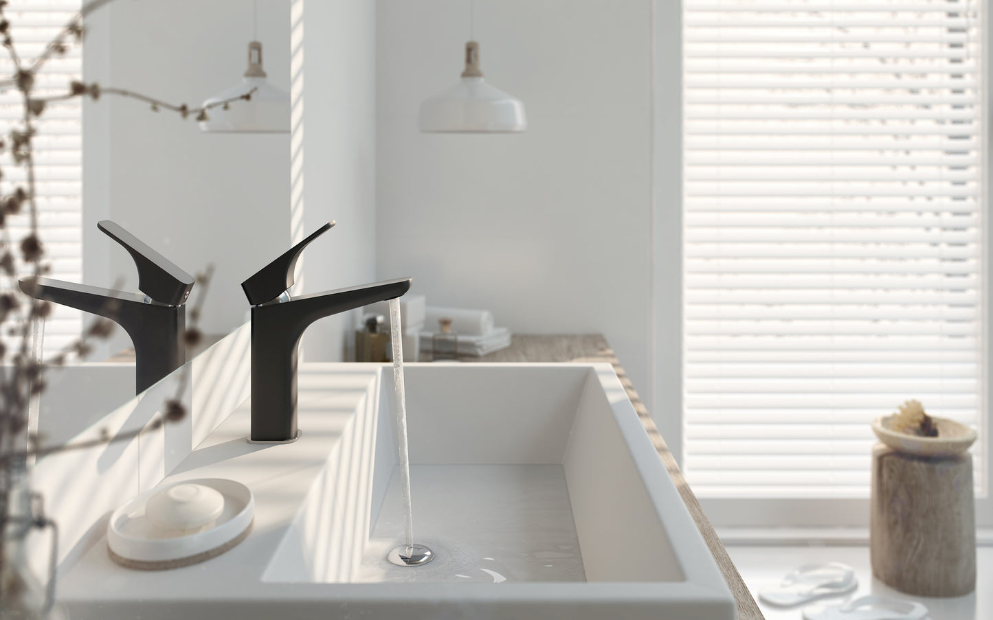 Ceramic washbasin, countertop/wall-mounted, with tap shelf - 60x50 cm