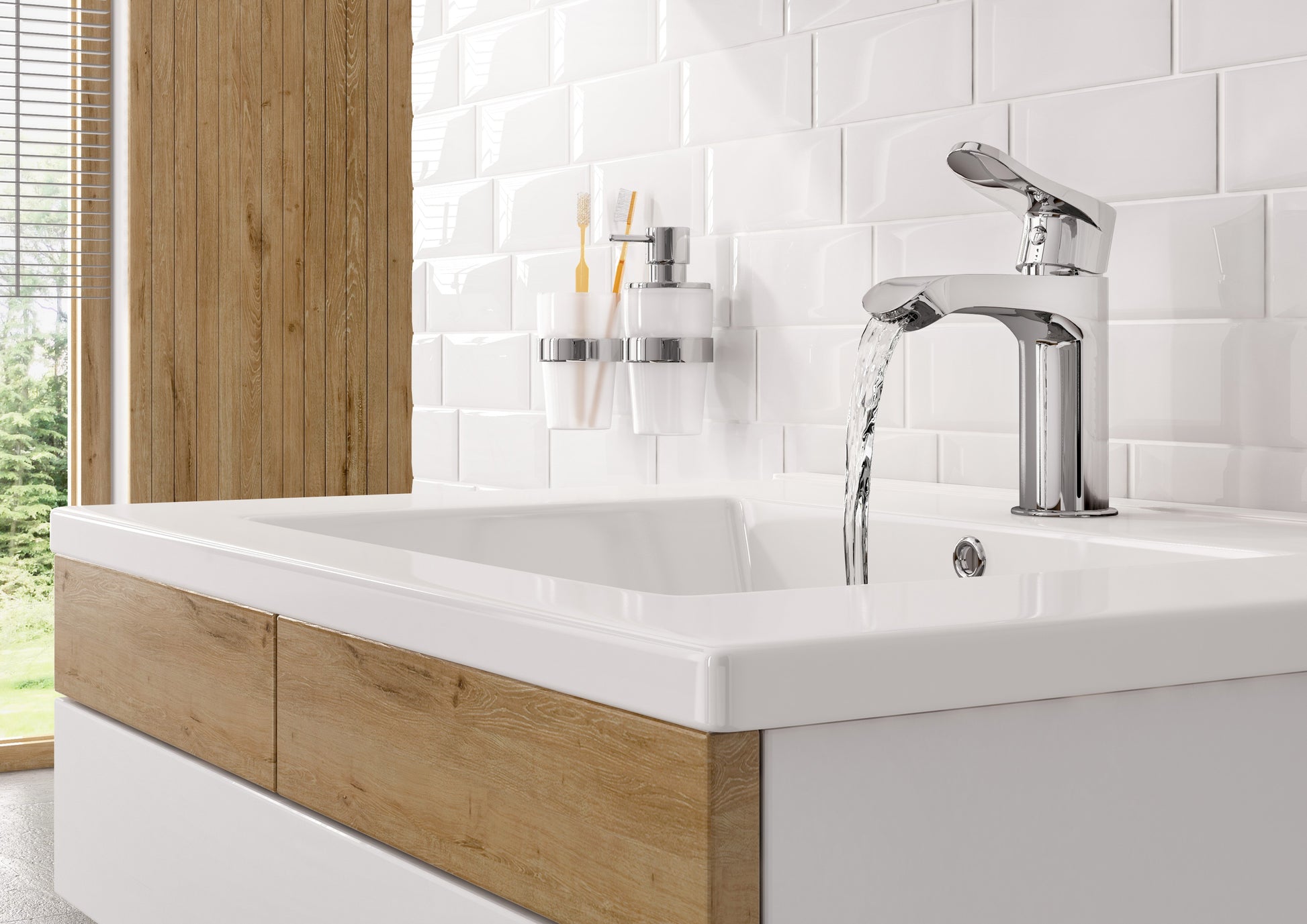 Ceramic washbasin, recessed, with tap shelf - 60 cm