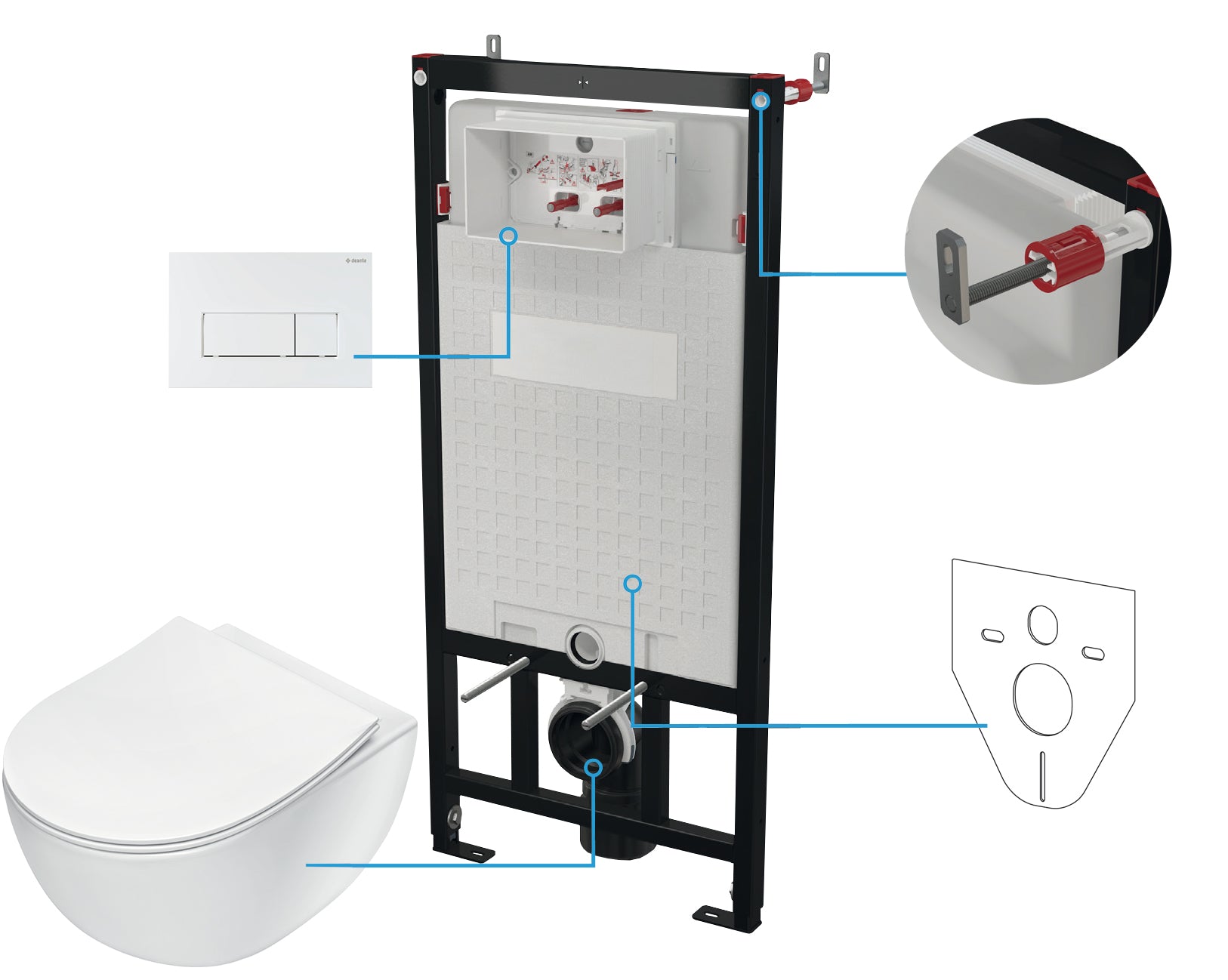 Toilet set, concealed, 6 in 1