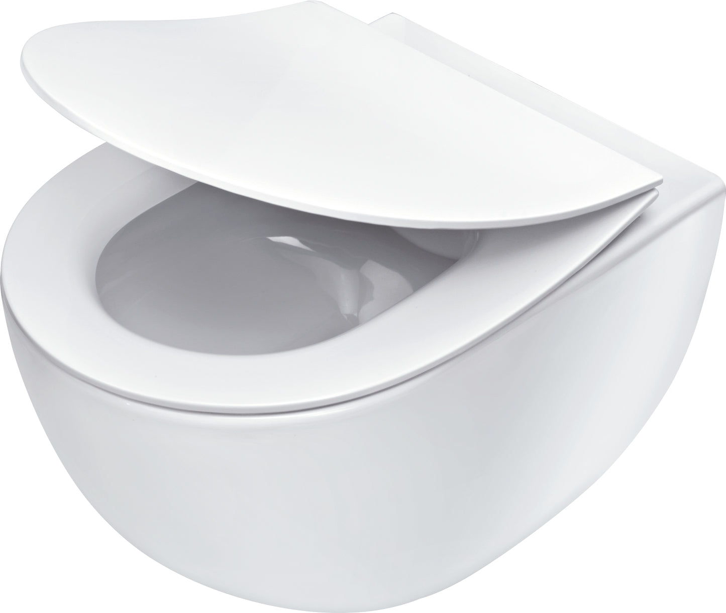 Toilet bowl, with seat, rimless