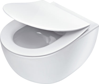Toilet bowl, with seat, rimless
