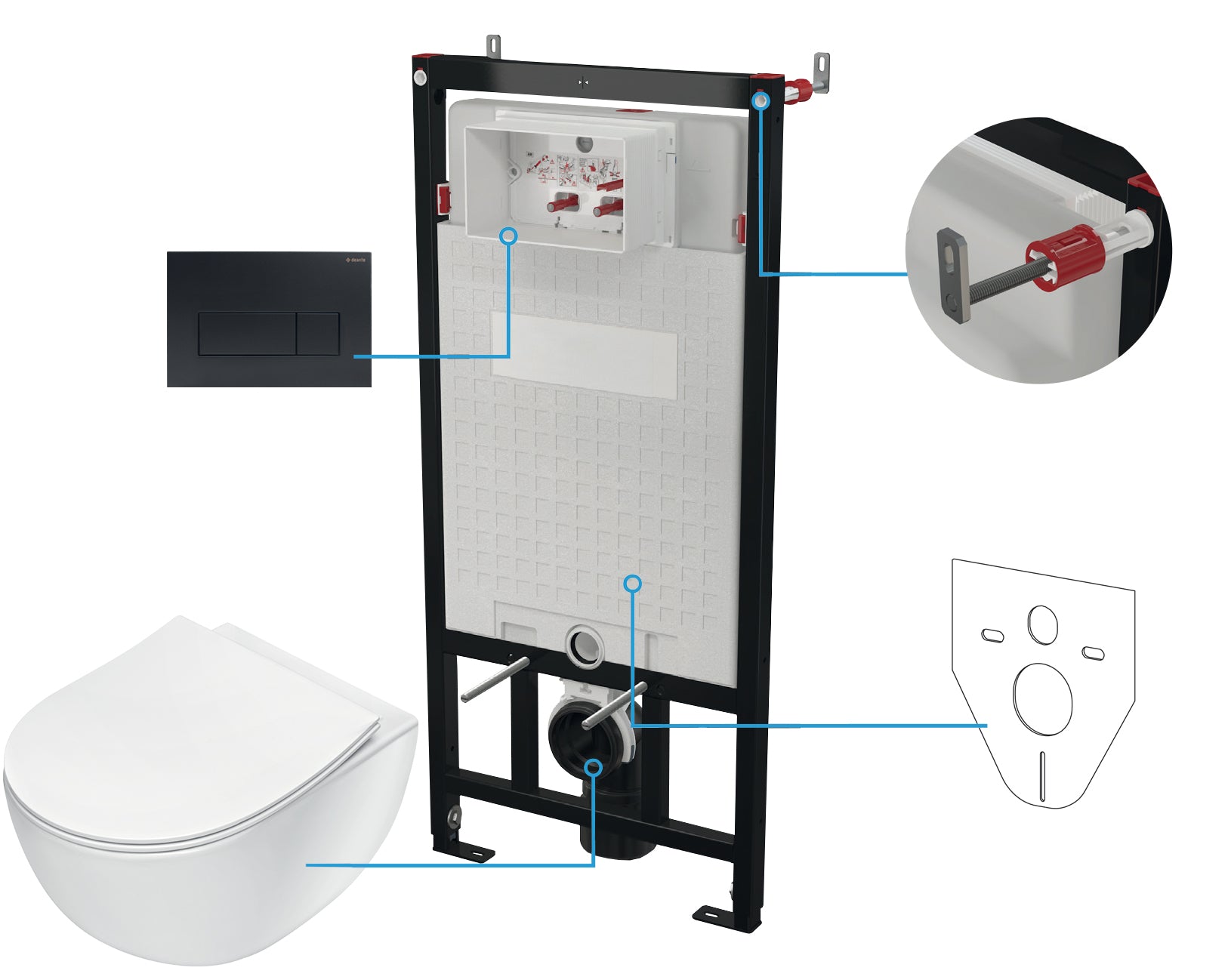 Toilet set, concealed, 6 in 1