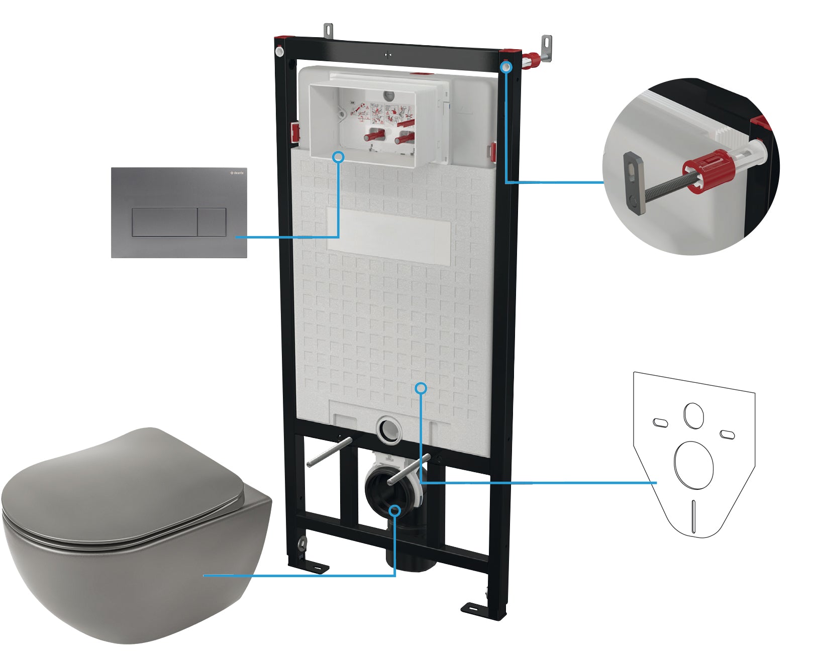 Toilet set, concealed, 6 in 1