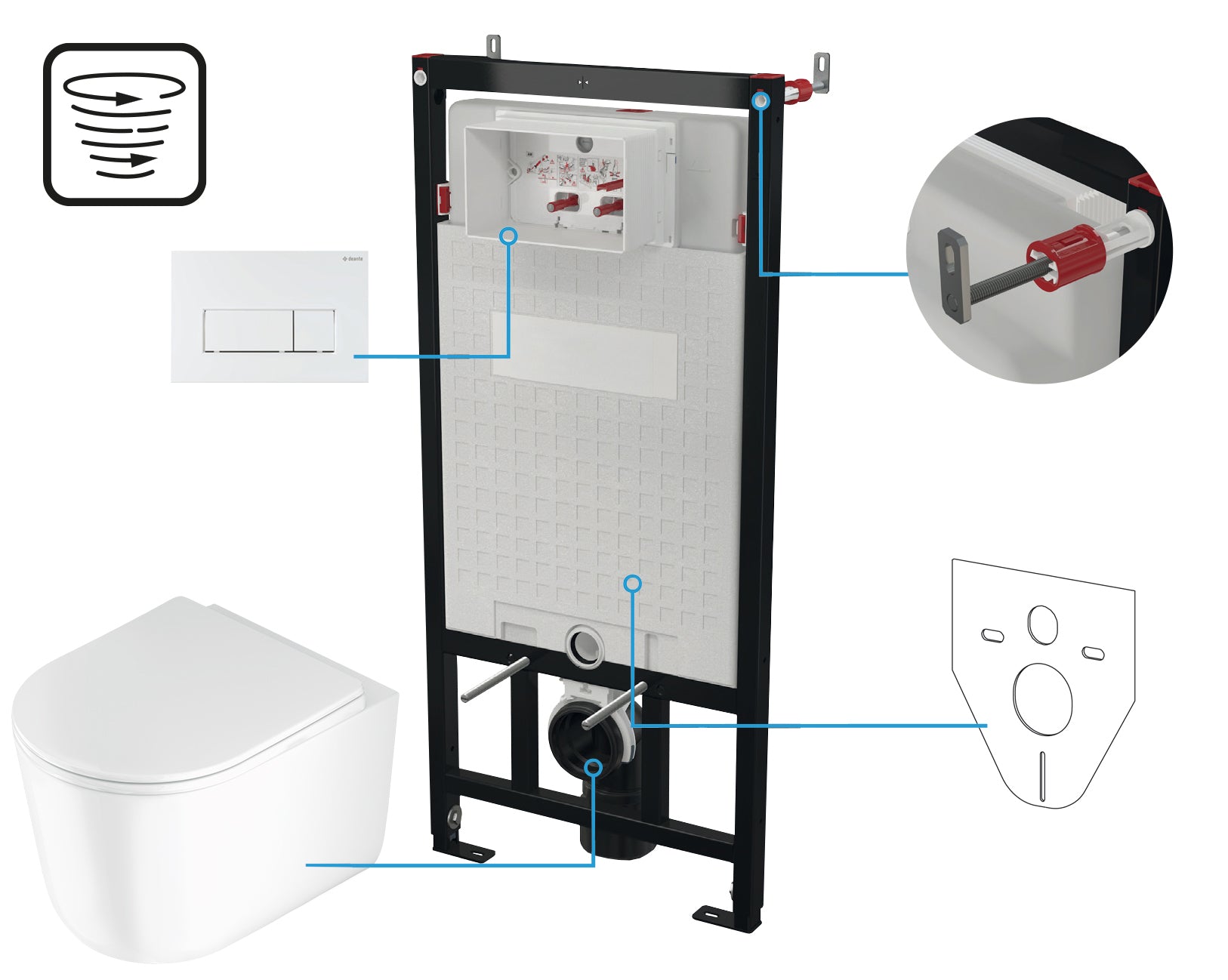 Toilet set, concealed, 6 in 1