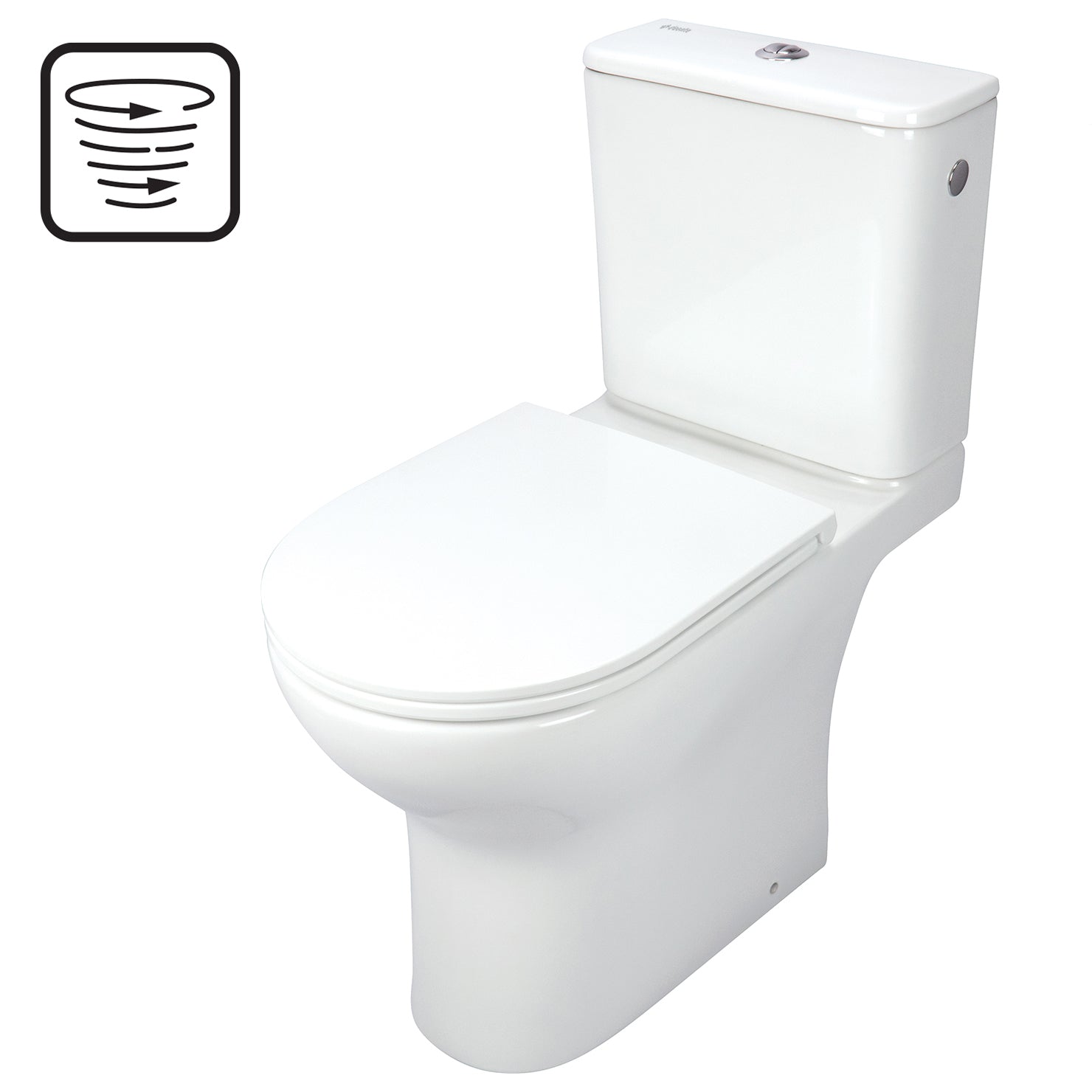 Toilet bowl, close-coupled, rimless