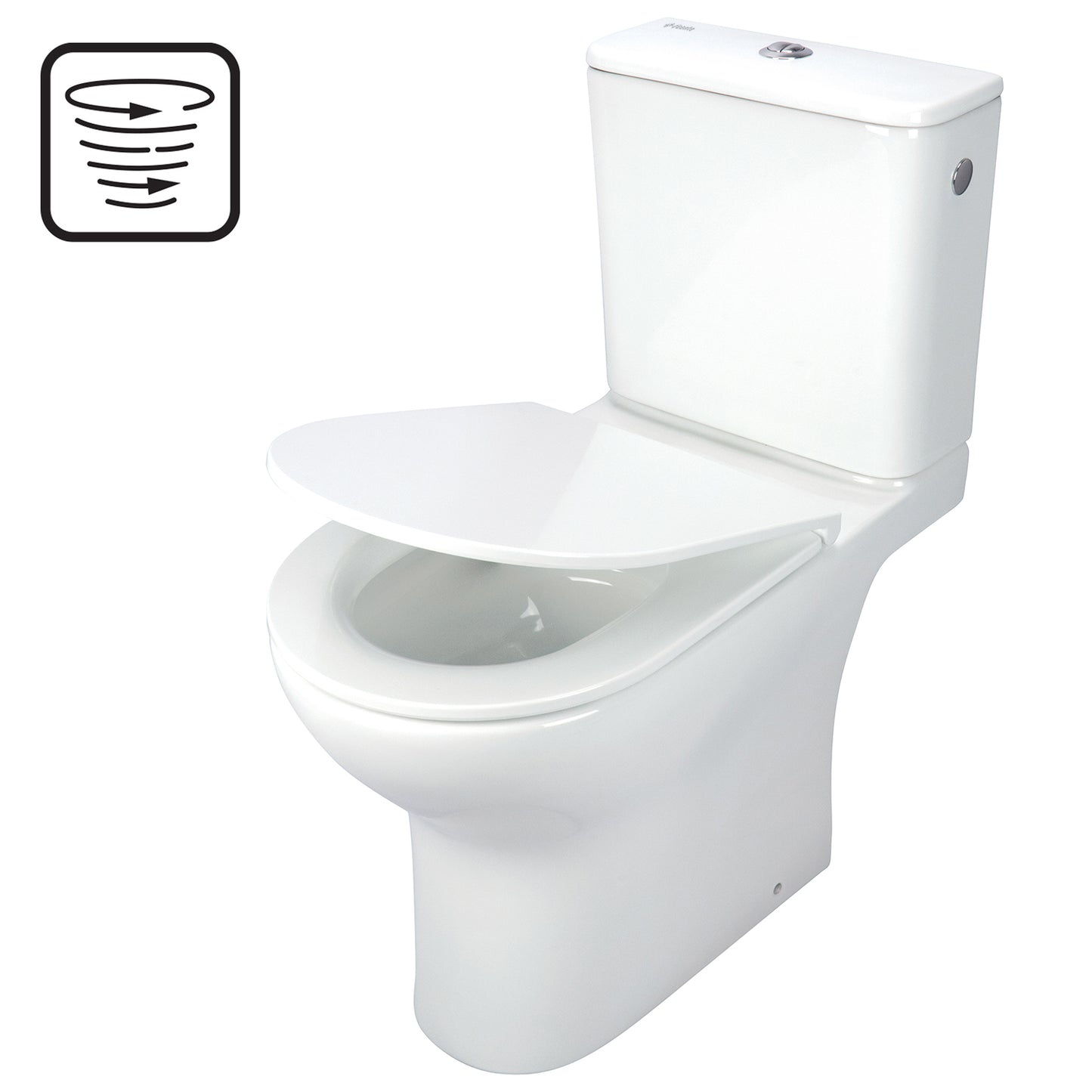 Toilet bowl, close-coupled, rimless
