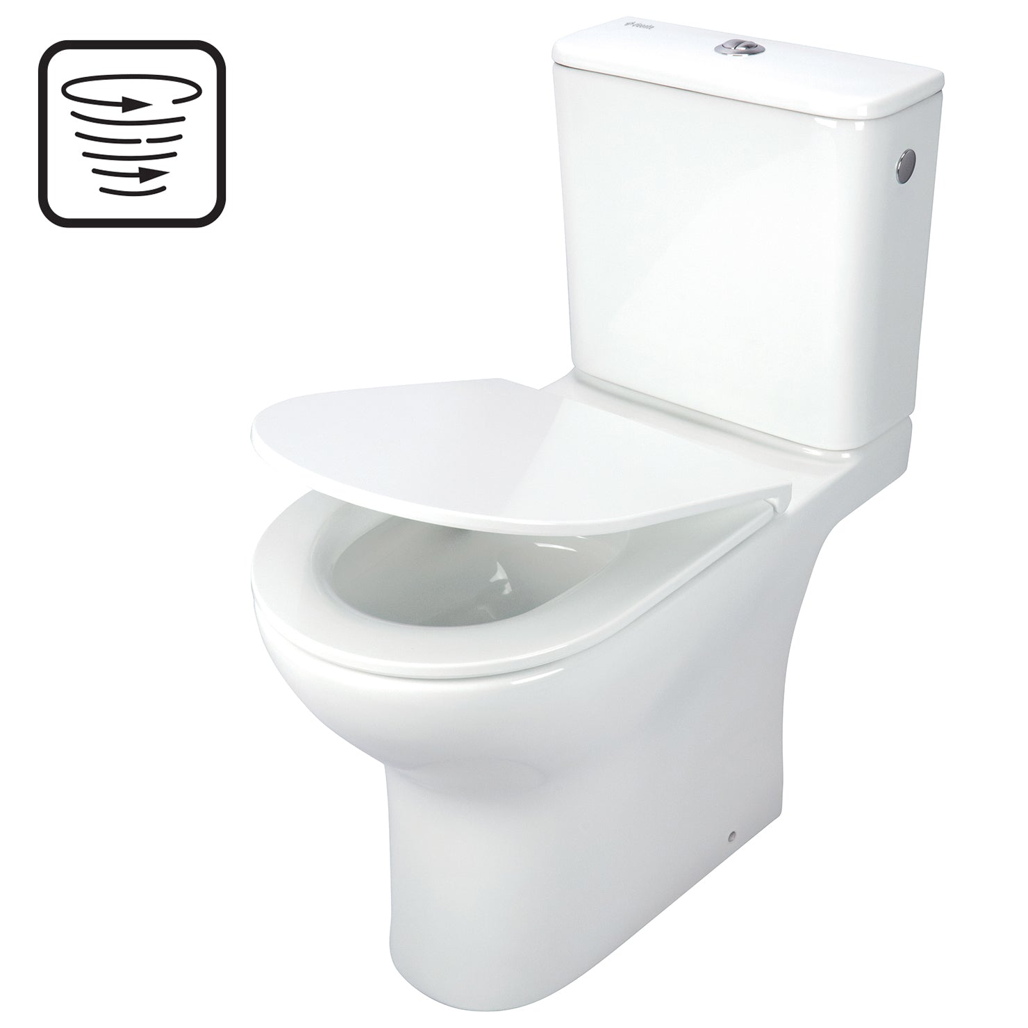 Toilet bowl, close-coupled, rimless