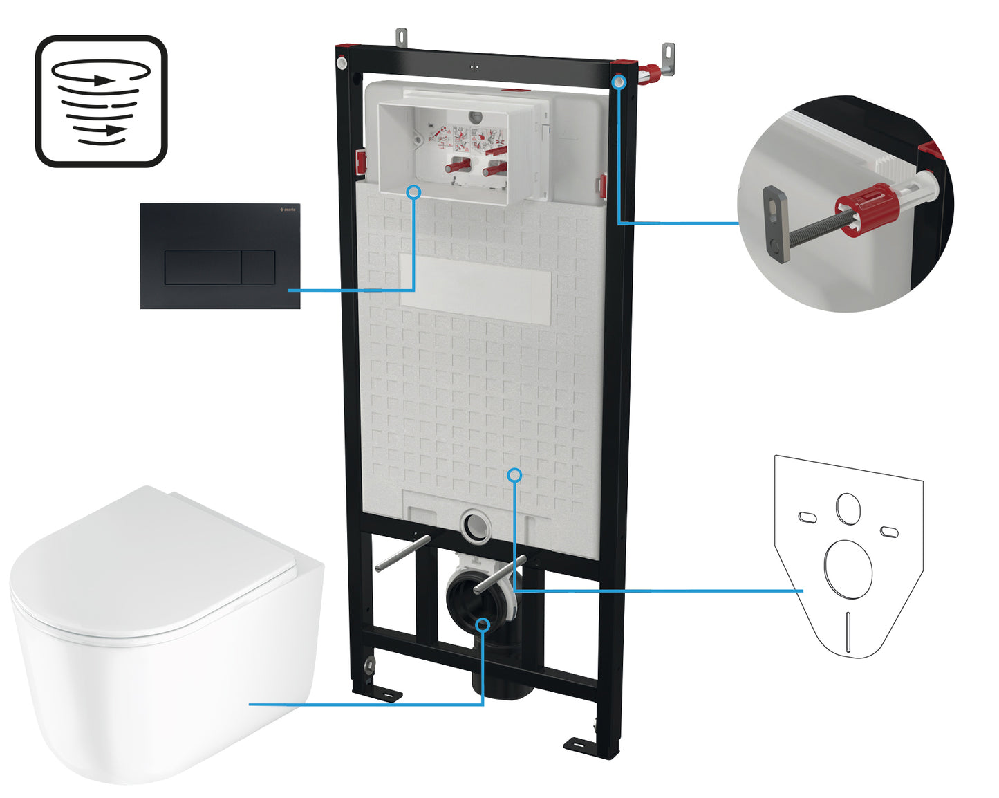 Toilet set, concealed, 6 in 1