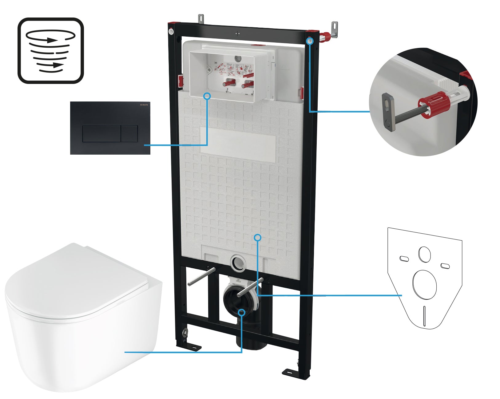 Toilet set, concealed, 6 in 1
