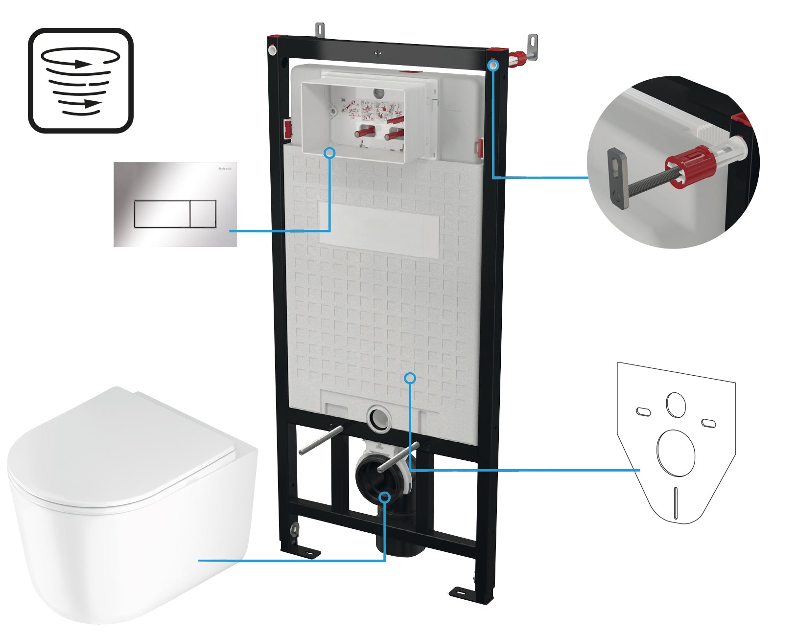 Toilet set, concealed, 6 in 1