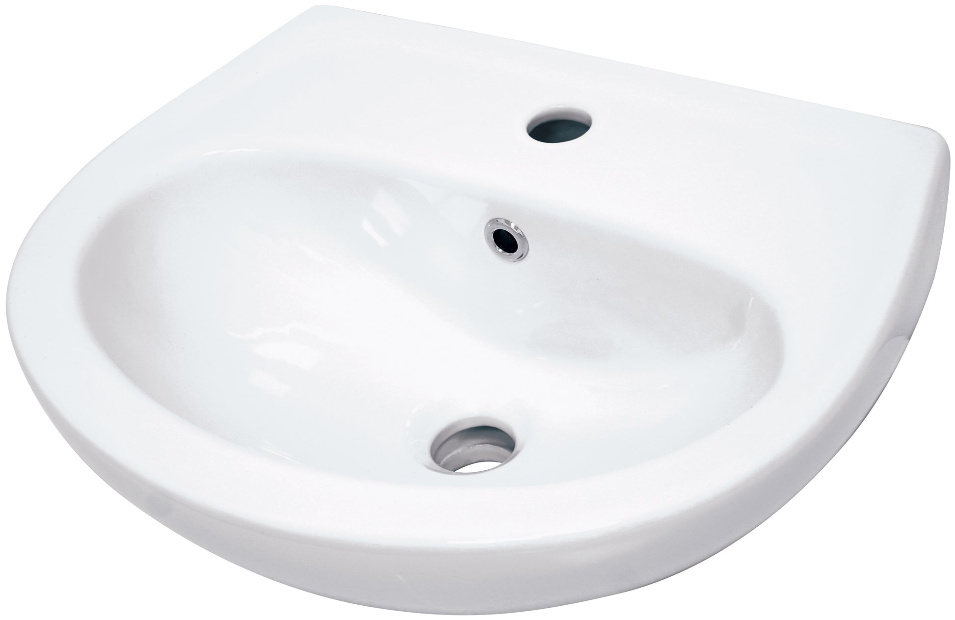 Ceramic washbasin, wall-mounted, with tap shelf