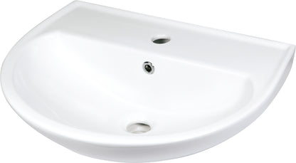 Ceramic washbasin, wall-mounted, with tap shelf