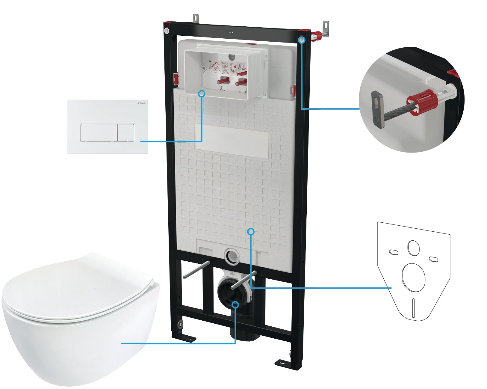 Toilet set, concealed, 6 in 1
