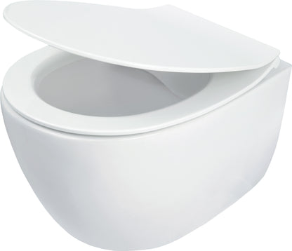 Toilet bowl, with seat, rimless