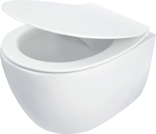 Toilet bowl, with seat, rimless