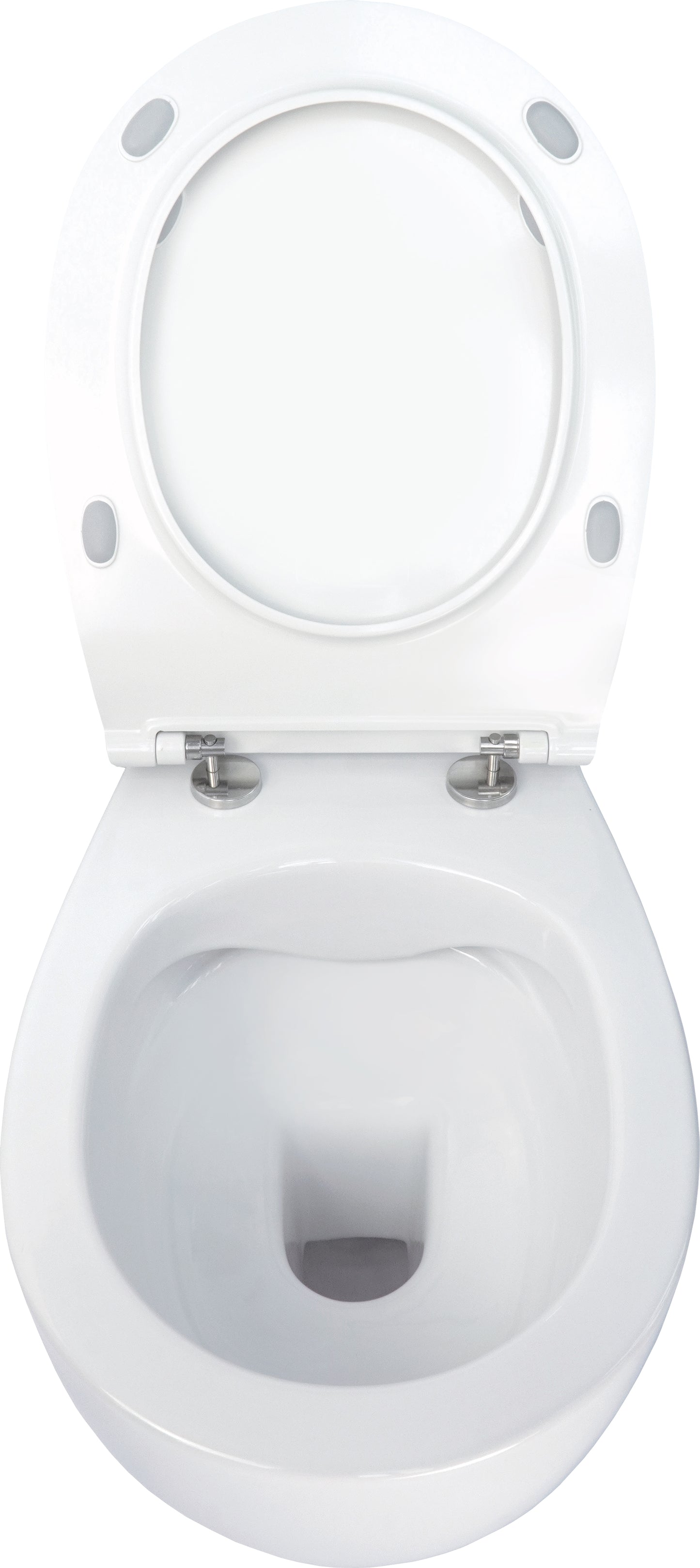 Toilet bowl, with seat, rimless