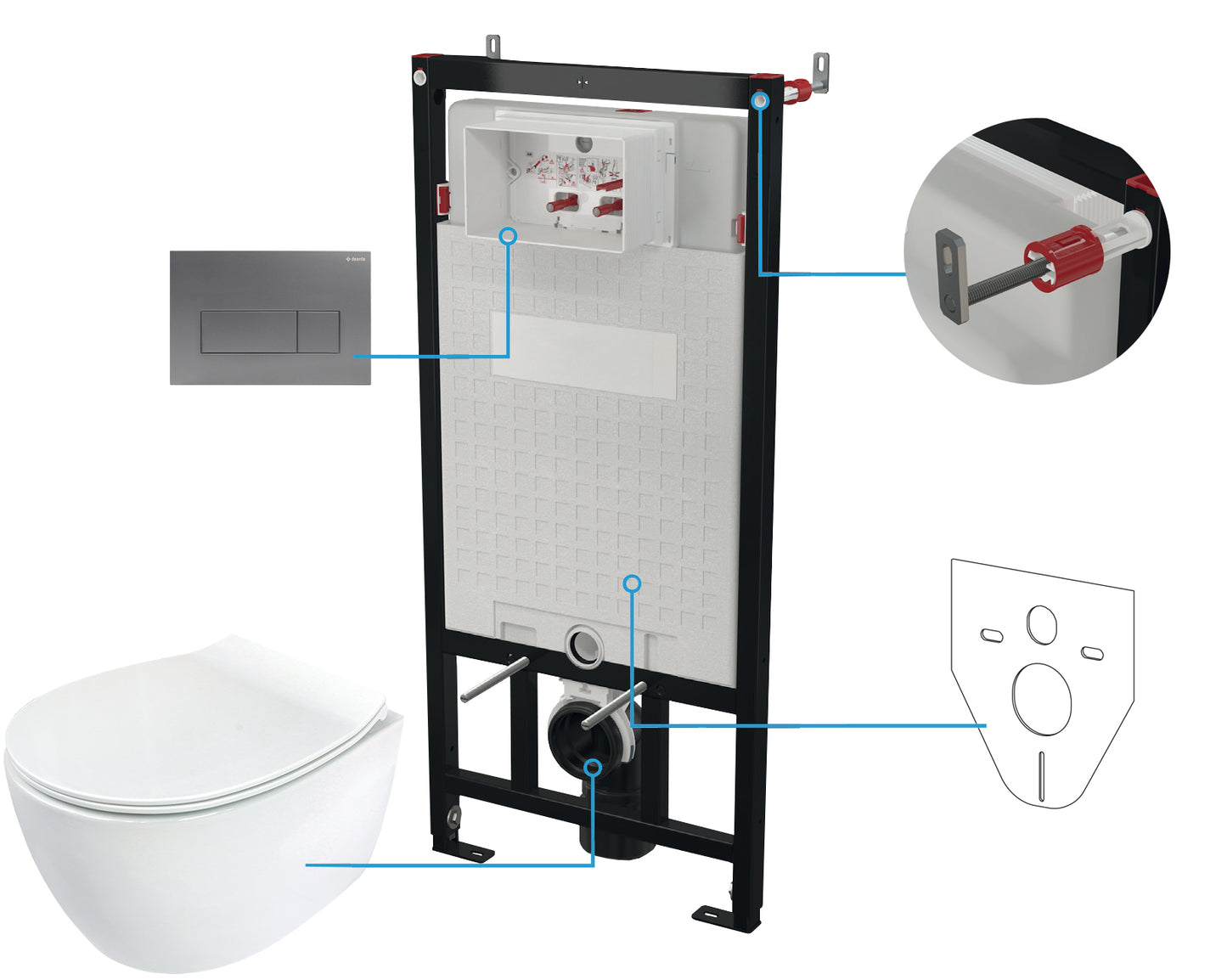 Toilet set, concealed, 6 in 1