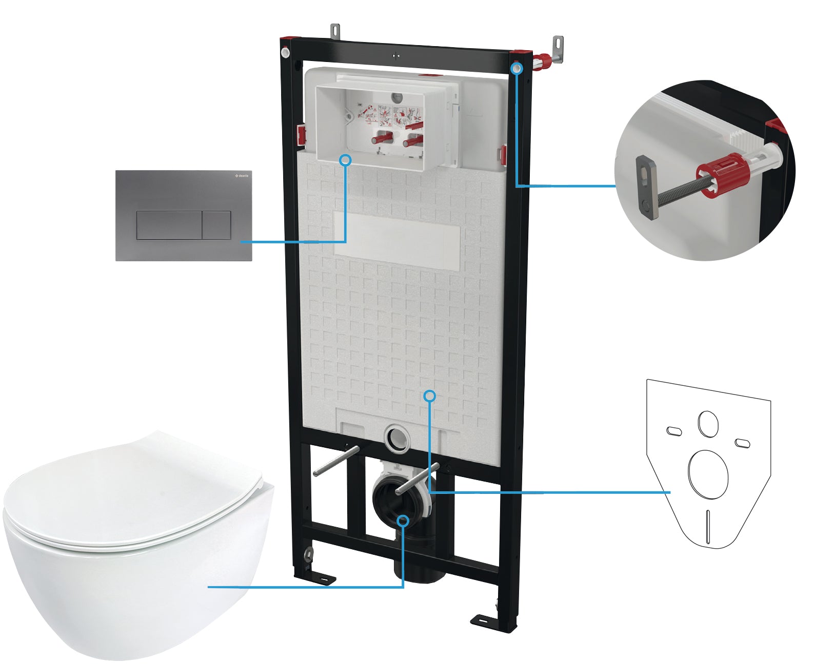 Toilet set, concealed, 6 in 1