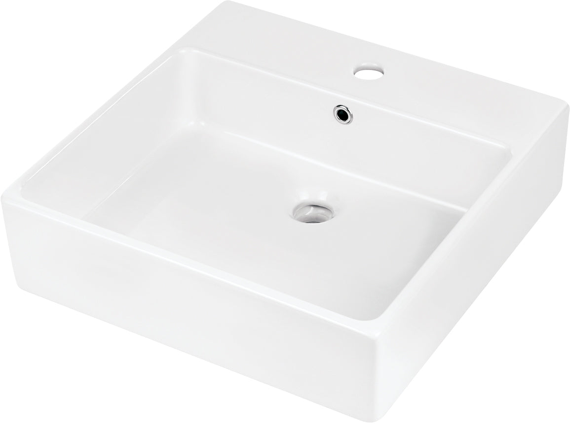 Ceramic washbasin, countertop/wall-mounted, with tap shelf - 50x50 cm