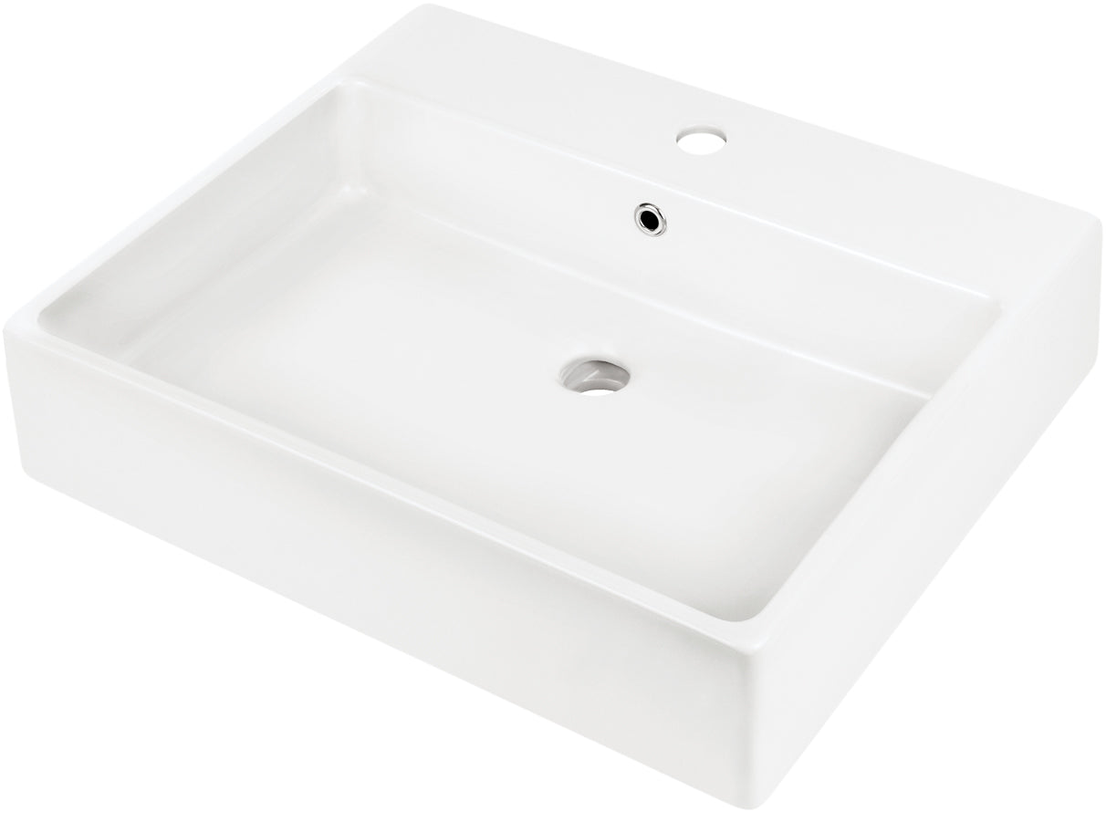 Ceramic washbasin, countertop/wall-mounted, with tap shelf - 60x50 cm