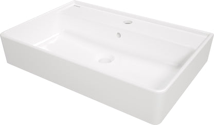 Ceramic washbasin, countertop/wall-mounted, with tap shelf - 61x41 cm