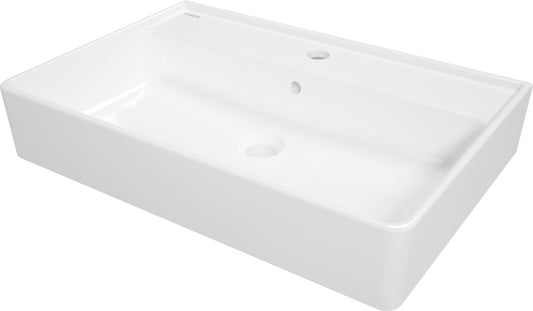 Ceramic washbasin, countertop/wall-mounted, with tap shelf - 61x41 cm