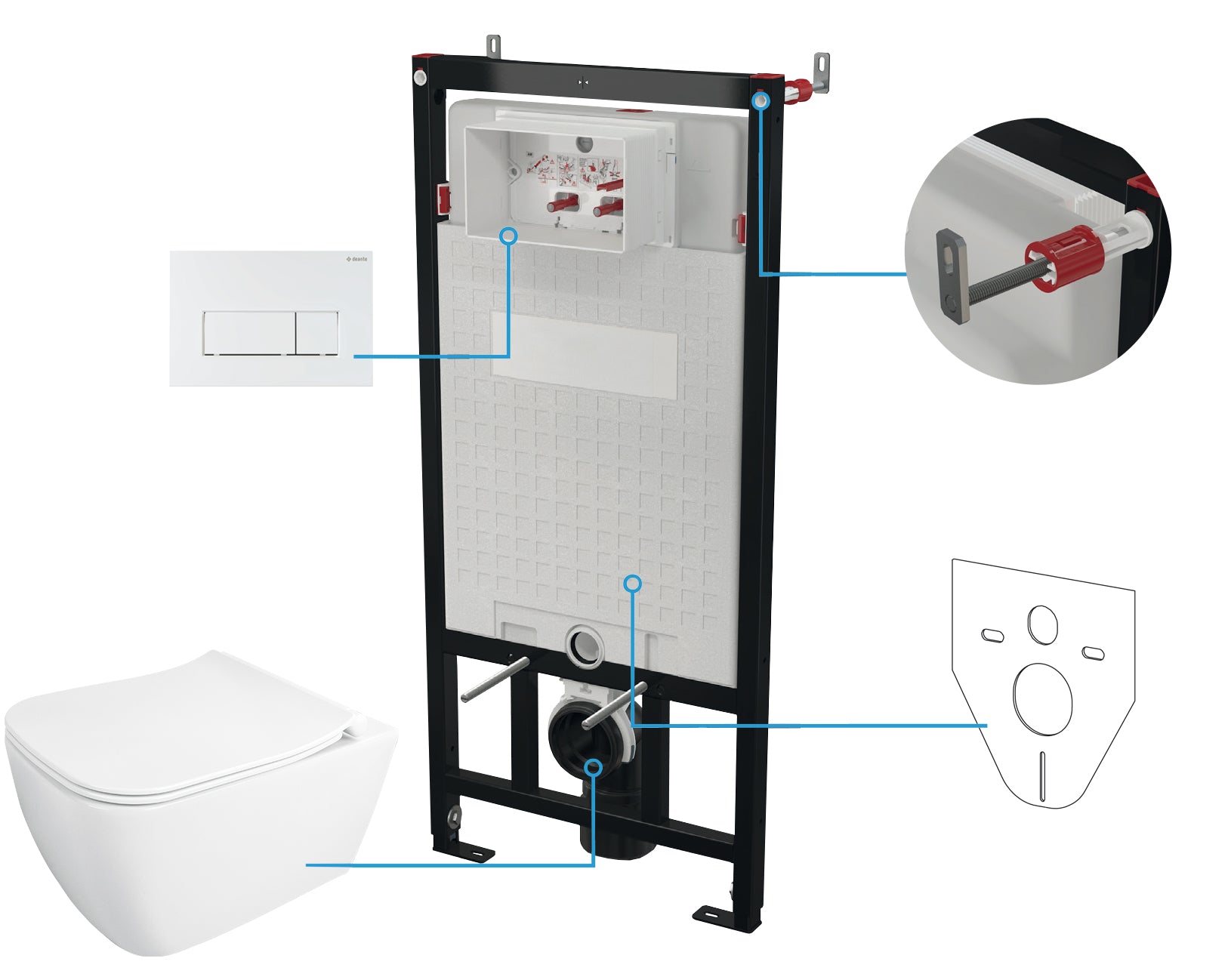 Toilet set, concealed, 6 in 1