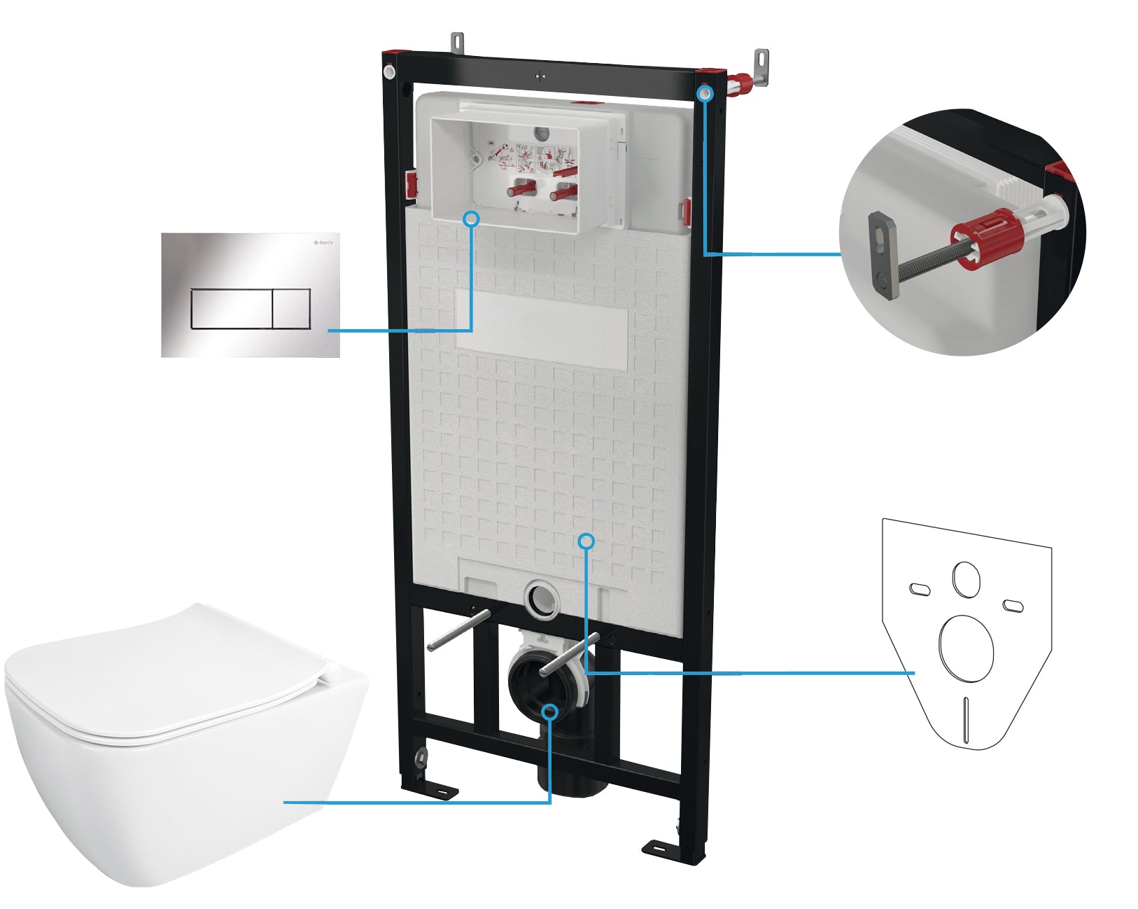 Toilet set, concealed, 6 in 1