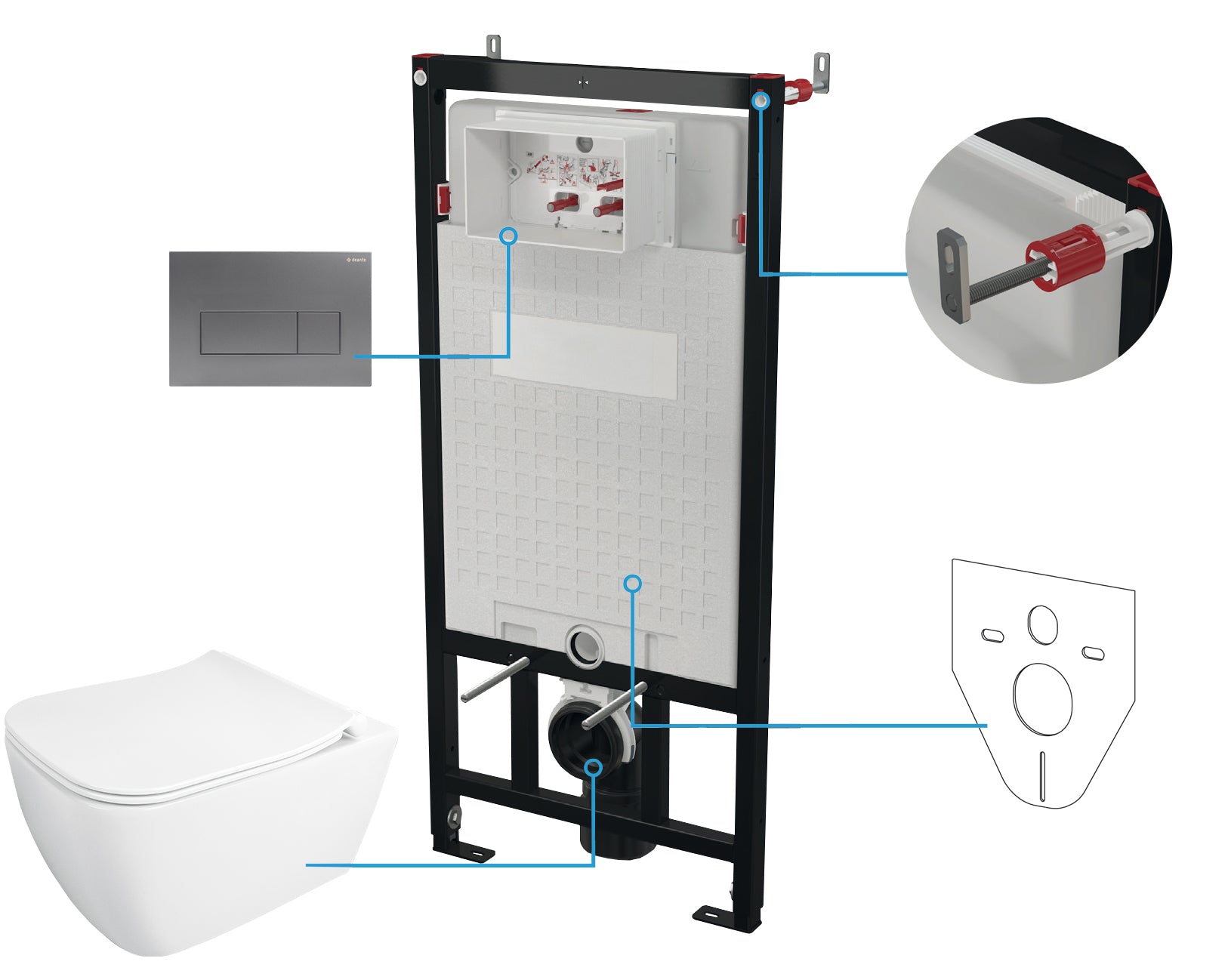 Toilet set, concealed, 6 in 1