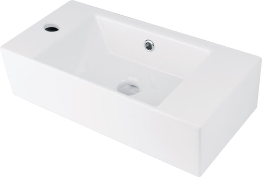 Ceramic washbasin, countertop/wall-mounted, with tap shelf - left