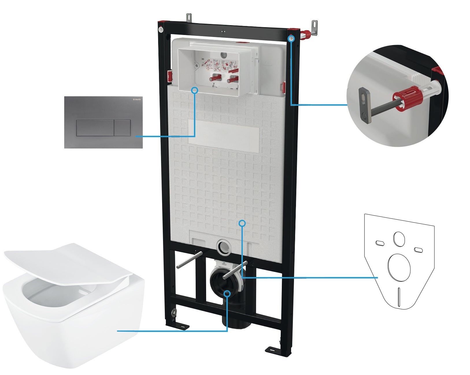 Toilet set, concealed, 6 in 1