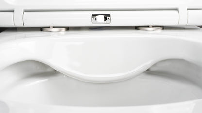 Toilet bowl, with seat, rimless
