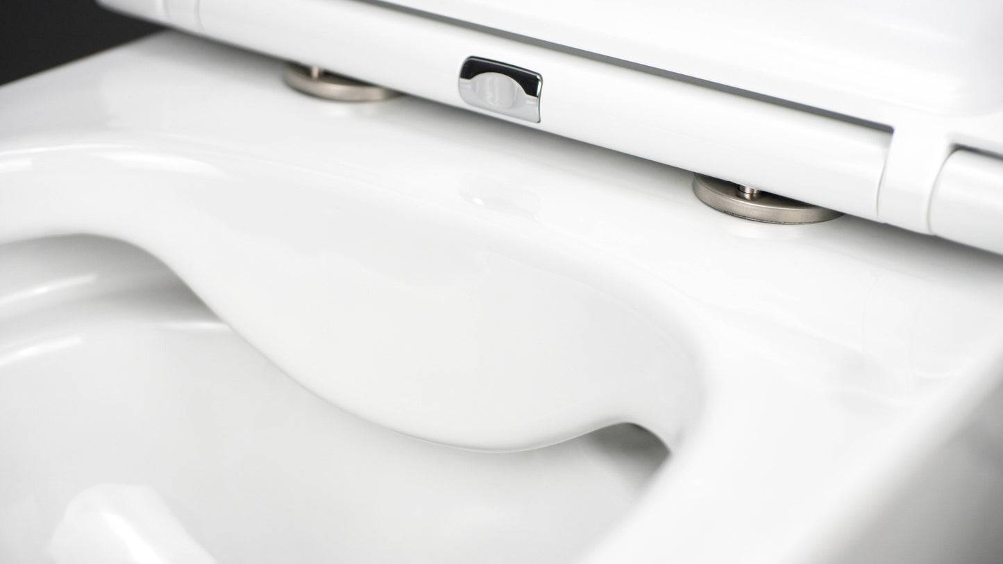 Toilet bowl, with seat, rimless