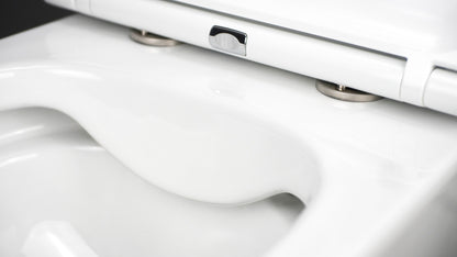 Toilet bowl, with seat, rimless