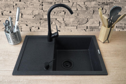 Granite sink with tap, 1-bowl with drainer - with dispenser