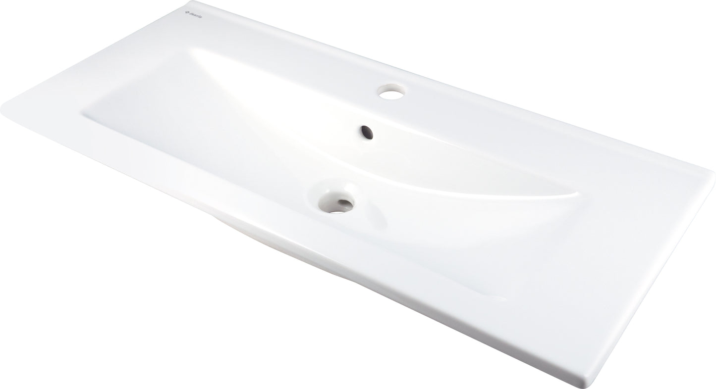 Ceramic washbasin, recessed, with tap shelf