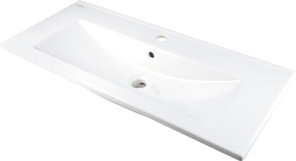 Ceramic washbasin, recessed, with tap shelf
