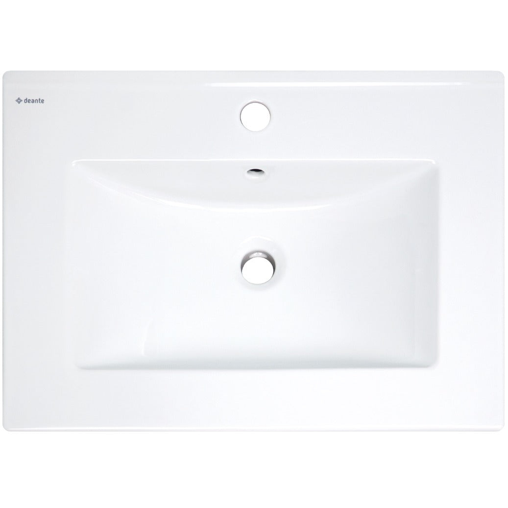 Ceramic washbasin, recessed, with tap shelf