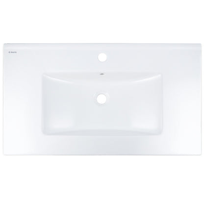 Ceramic washbasin, recessed, with tap shelf