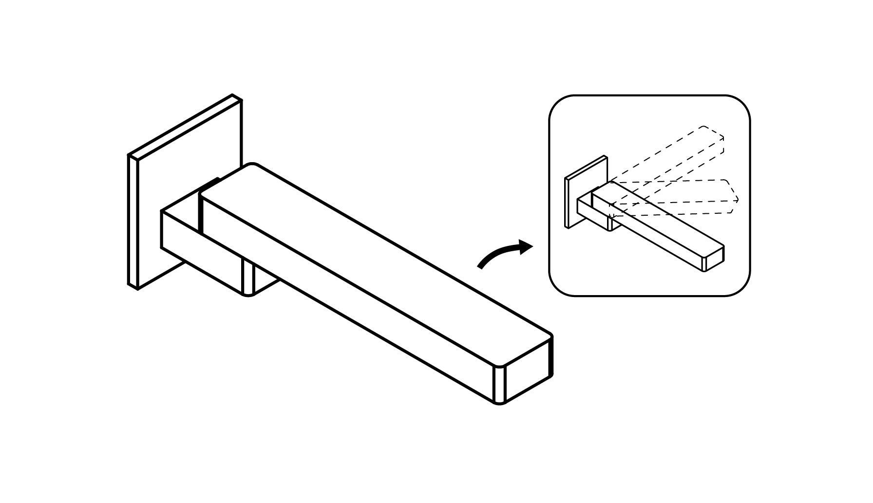 Bath and washbasin spout, foldable - 215 mm