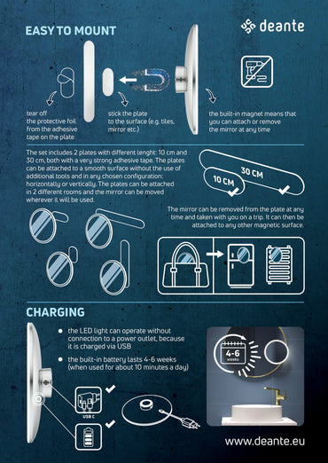 Cosmetic mirror, magnetic - LED light